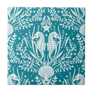 Kustzone Damask Seapaarden Ocean Blauwgroen Blue W Tegeltje