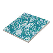 Kustzone Damask Seapaarden Ocean Blauwgroen Blue W Tegeltje (Zijkant)