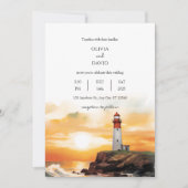 Kustzonnegolven Vuurtoren Strand Bruiloft Kaart (Voorkant)