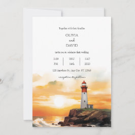 Kustzonnegolven Vuurtoren Strand Bruiloft Kaart