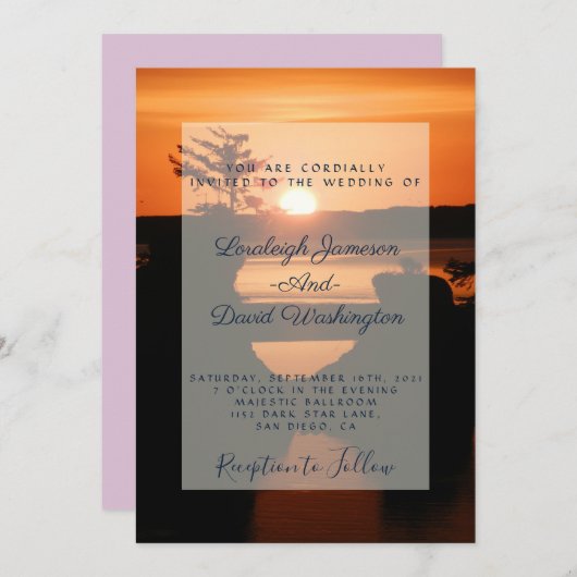 Kustzonsondergang huwelijksuitnodiging kaart (Voorkant / Achterkant)