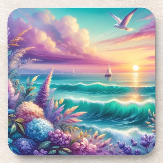 Kustzonsondergang Kurk Rug Set van 6 Onderzetters (Voorkant)