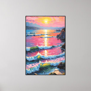Kustzonsondergang met golven Abstracte wandkunst Canvas Afdruk