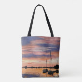 Kustzonsondergang over water het schilderen canvas tote bag (Achterkant)