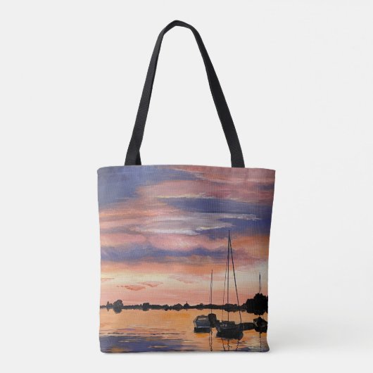 Kustzonsondergang over water het schilderen canvas tote bag (Achterkant)