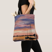 Kustzonsondergang over water het schilderen canvas tote bag (Dichtbij)
