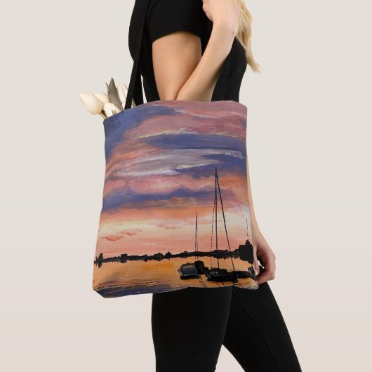Kustzonsondergang over water het schilderen canvas tote bag (Dichtbij)