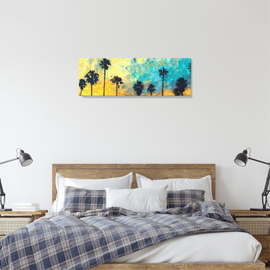 Kustzonsondergang palmen verpakte canvas kunst (Insitu (Slaapkamer))