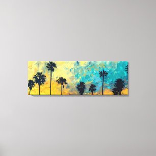 Kustzonsondergang palmen verpakte canvas kunst
