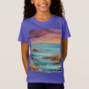 Kustzonsondergang Sereniteit – Waterverf Oceaan Ze T-shirt
