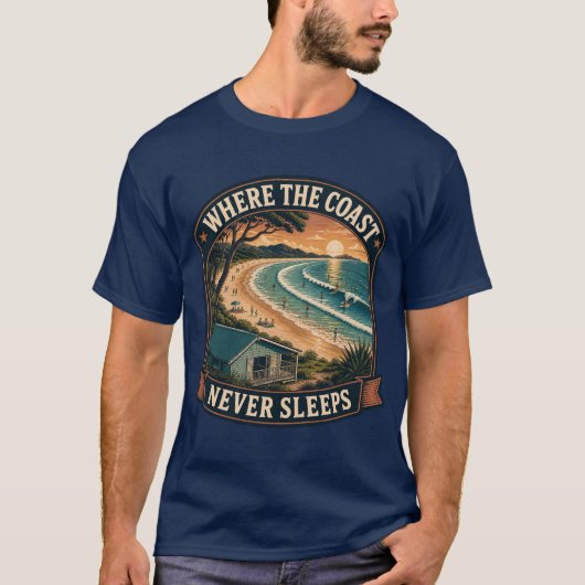 Kustzonsondergang Strand Surf Kunst T-shirt (Voorkant)