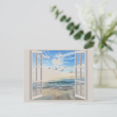 Kustzonsopgang door het raam briefkaart (Staand voorkant)