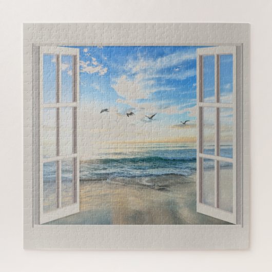 Kustzonsopgang door het raam legpuzzel (Verticaal)