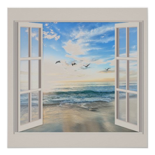 Kustzonsopgang door het raam perfect poster (Voorkant)