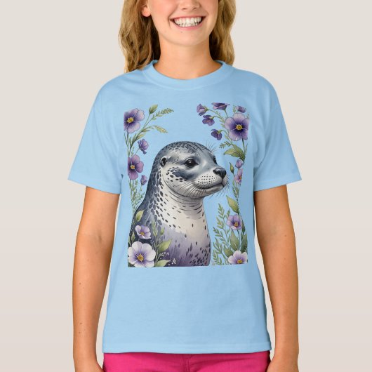Kustzoogdier Gewone Zeehond Omringd Door Viola T-shirt (Voorkant)
