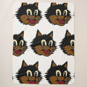 KUSTZWART EN BROWN NAUGHTY CAT SHERPA DEKEN