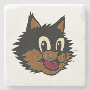 KUSTZWART EN BROWN NAUGHTY CAT STENEN ONDERZETTER