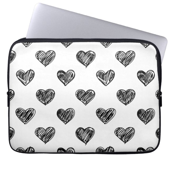 KUSTZWARTE HARTS DOODLES PATROON LAPTOP SLEEVE (Voorkant)
