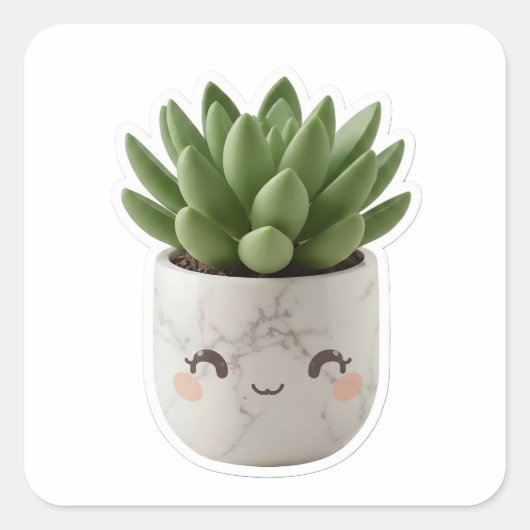 Kut Adorable Marmer Pot Succulent Uitgestanste Sti Vierkante Sticker (Voorkant)