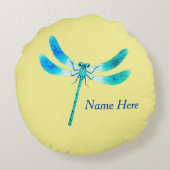 Kut als een blauwe groene libel op lichtgeel rond kussen (Achterkant)