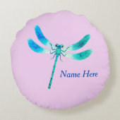 Kut als een blauwe groene libel op roze rond kussen (Achterkant)