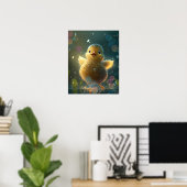 Kut baby-eend danst in de regen kunst poster (Thuiskantoor)
