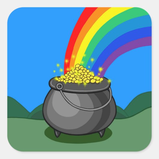 Kut goud en regenboog vierkante sticker (Voorkant)