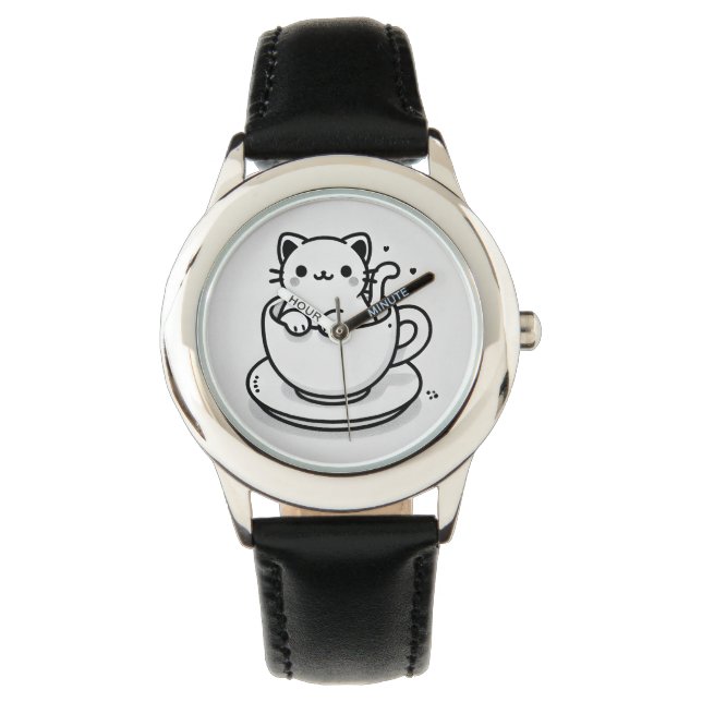 Kut Kat in Theekop Horloge (Voorkant)