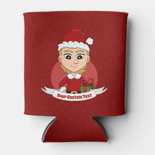 Kut kerstmeisje met kort blond haar blikjeskoeler (Voorkant)