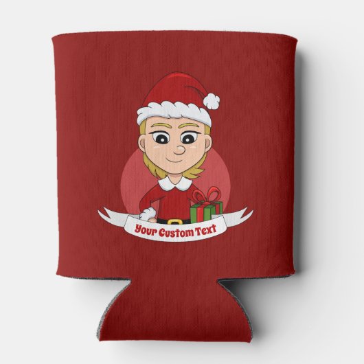 Kut kerstmeisje met kort blond haar blikjeskoeler (Achterkant)