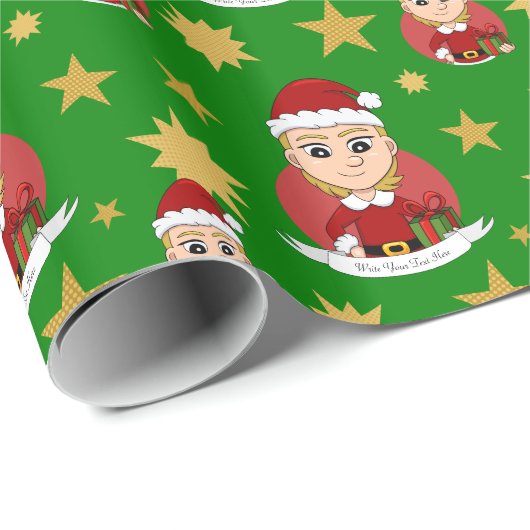 Kut kerstmeisje met kort blond haar cadeaupapier (Rol Hoek)