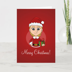 Kut kerstmeisje met kort blond haar feestdagen kaart