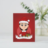 Kut kerstmeisje met kort zwart haar feestdagenkaart (Staand voorkant)