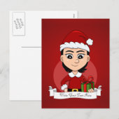 Kut kerstmeisje met kort zwart haar feestdagenkaart (Voorkant / Achterkant)