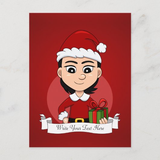 Kut kerstmeisje met kort zwart haar feestdagenkaart (Voorkant)