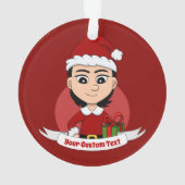 Kut kerstmeisje met kort zwart haar ornament (achterkant)