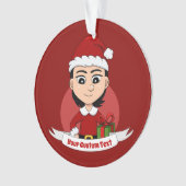 Kut kerstmeisje met kort zwart haar ornament (voorkant)