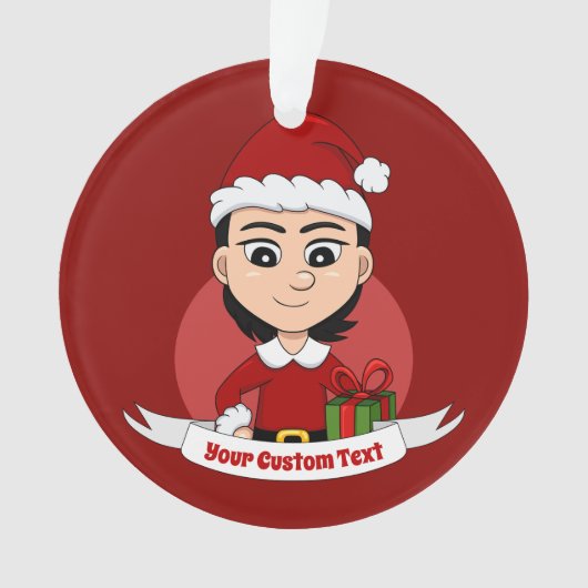 Kut kerstmeisje met kort zwart haar ornament (voorkant)