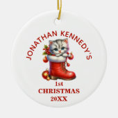 Kut Kitten Eerste Kerstmis Persoonlijk Keramisch Ornament (Voorkant)