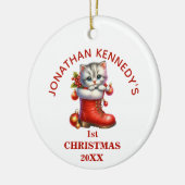 Kut Kitten Eerste Kerstmis Persoonlijk Keramisch Ornament (Links)
