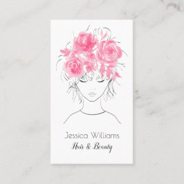Kut  meisje met roze waterverf rozen-Floral Afsprakenkaartje