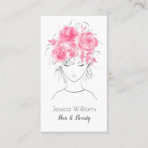 Kut meisje met roze waterverf rozen-Floral Afsprakenkaartje