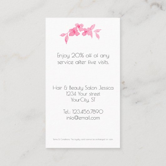 Kut  meisje met roze waterverf rozen-Floral Klantenkaartje (Achterkant)