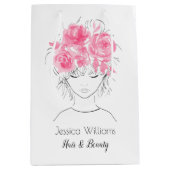 Kut  meisje met roze waterverf rozen-Floral Medium Cadeauzakje (Voorkant)