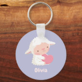 Kut Schapen Knuffelend Hart Kids Persoonlijk Sleutelhanger (Voorkant)
