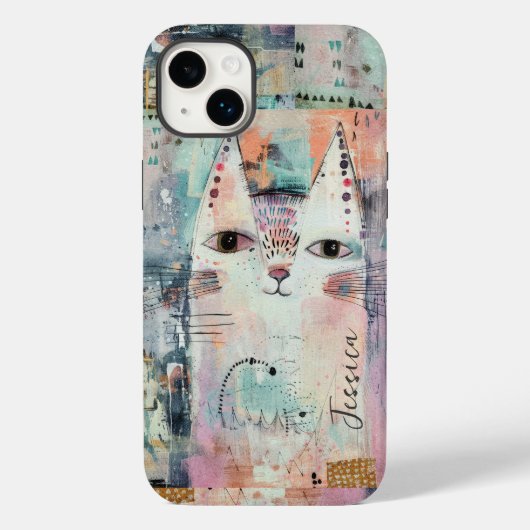 Kut witte kat gepersonaliseerd Case-Mate iPhone case (Achterkant)