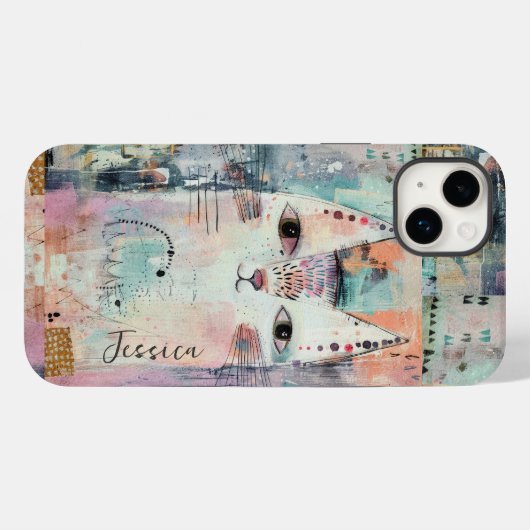 Kut witte kat gepersonaliseerd Case-Mate iPhone case (Achterkant (horizontaal))