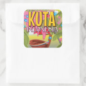Kuta Indonesië reisposter Vierkante Sticker (Tas)