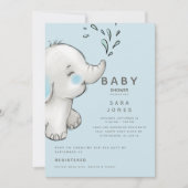 Kutblauw en grijs Waterverf Elephant Baby shower Kaart (Voorkant)