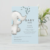 Kutblauw en grijs Waterverf Elephant Baby shower Kaart (Staand voorkant)